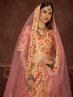 Myra Peach Pink Art Silk Embroidered Designer Lehenga | Grocsy
