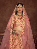 Myra Peach Pink Art Silk Embroidered Designer Lehenga | Grocsy