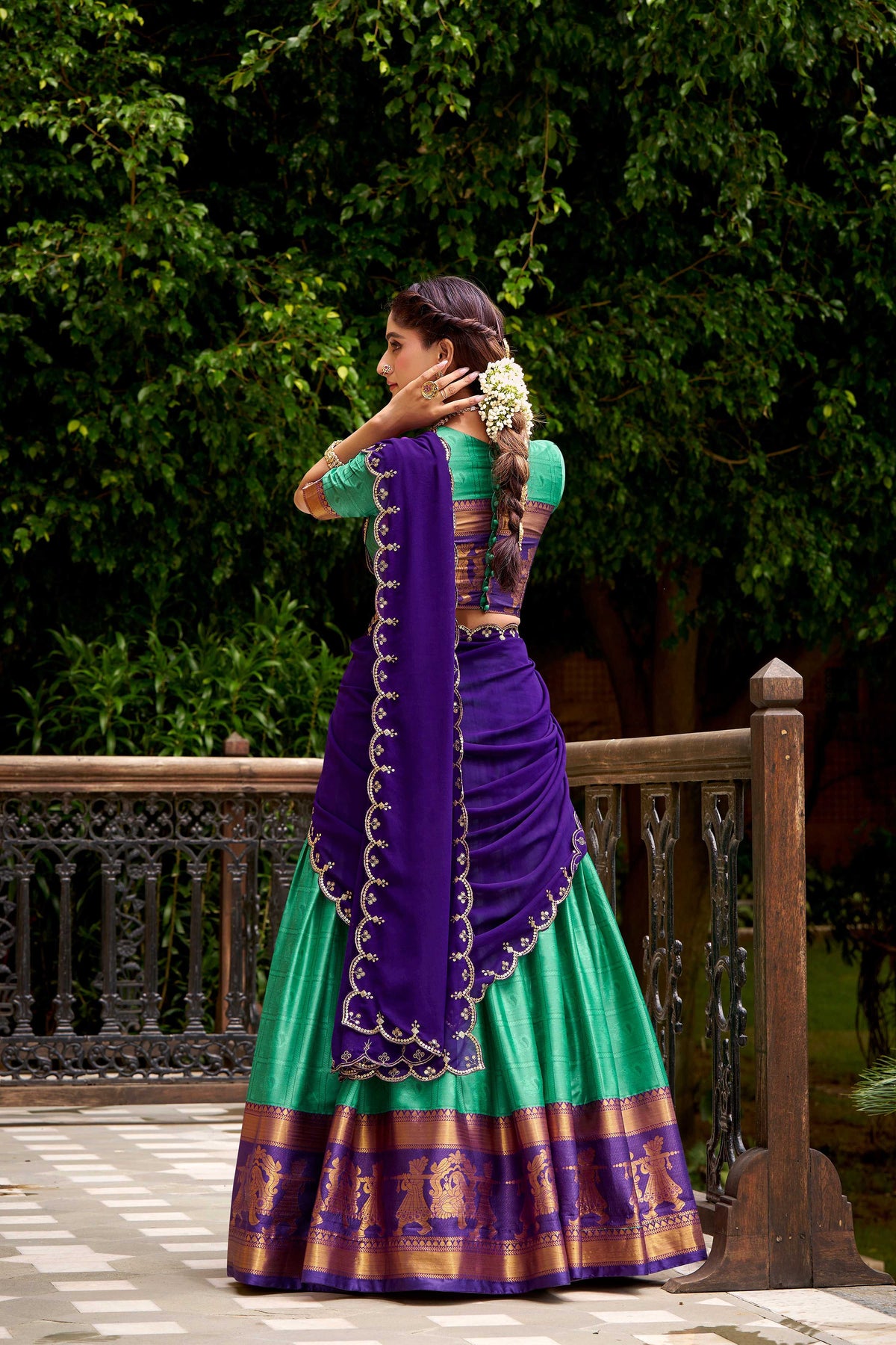 Evanik Traditional Bottle Green Poly Cotton Half Saree With Zari Weaving Work Lehenga Choli | Grocsy
