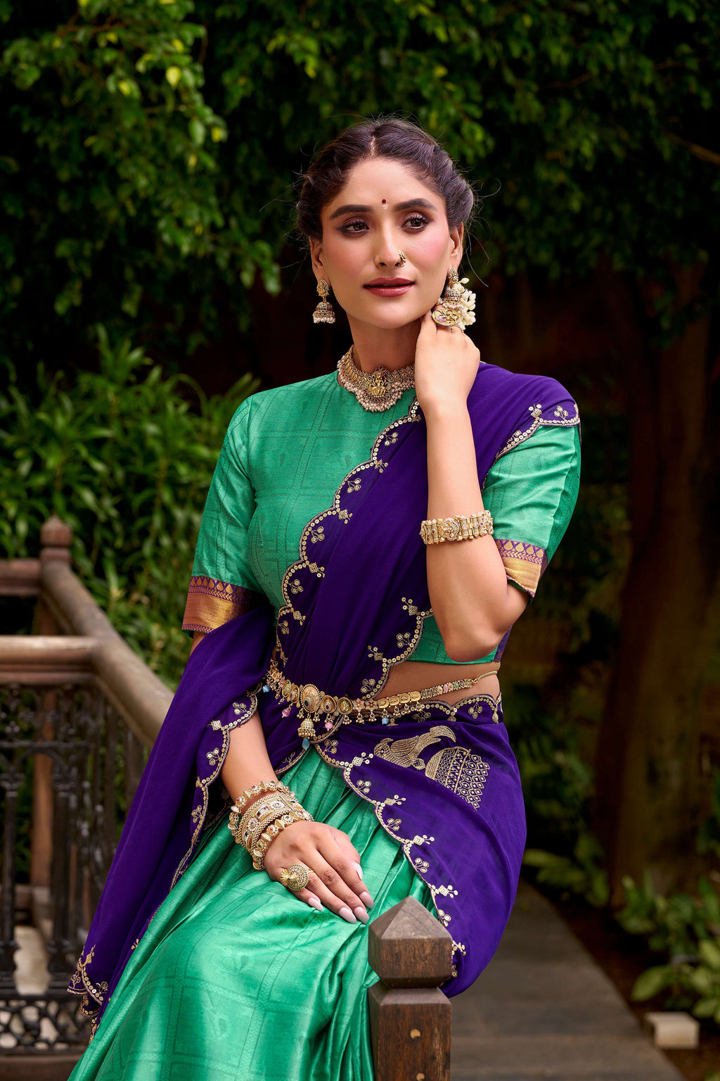 Evanik Traditional Bottle Green Poly Cotton Half Saree With Zari Weaving Work Lehenga Choli | Grocsy