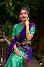 Evanik Traditional Bottle Green Poly Cotton Half Saree With Zari Weaving Work Lehenga Choli | Grocsy