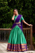Evanik Traditional Bottle Green Poly Cotton Half Saree With Zari Weaving Work Lehenga Choli | Grocsy