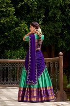 Lorenvalley Fashion Green Poly Cotton Zari Weaving Work Lehenga Choli with Dupatta | Grocsy