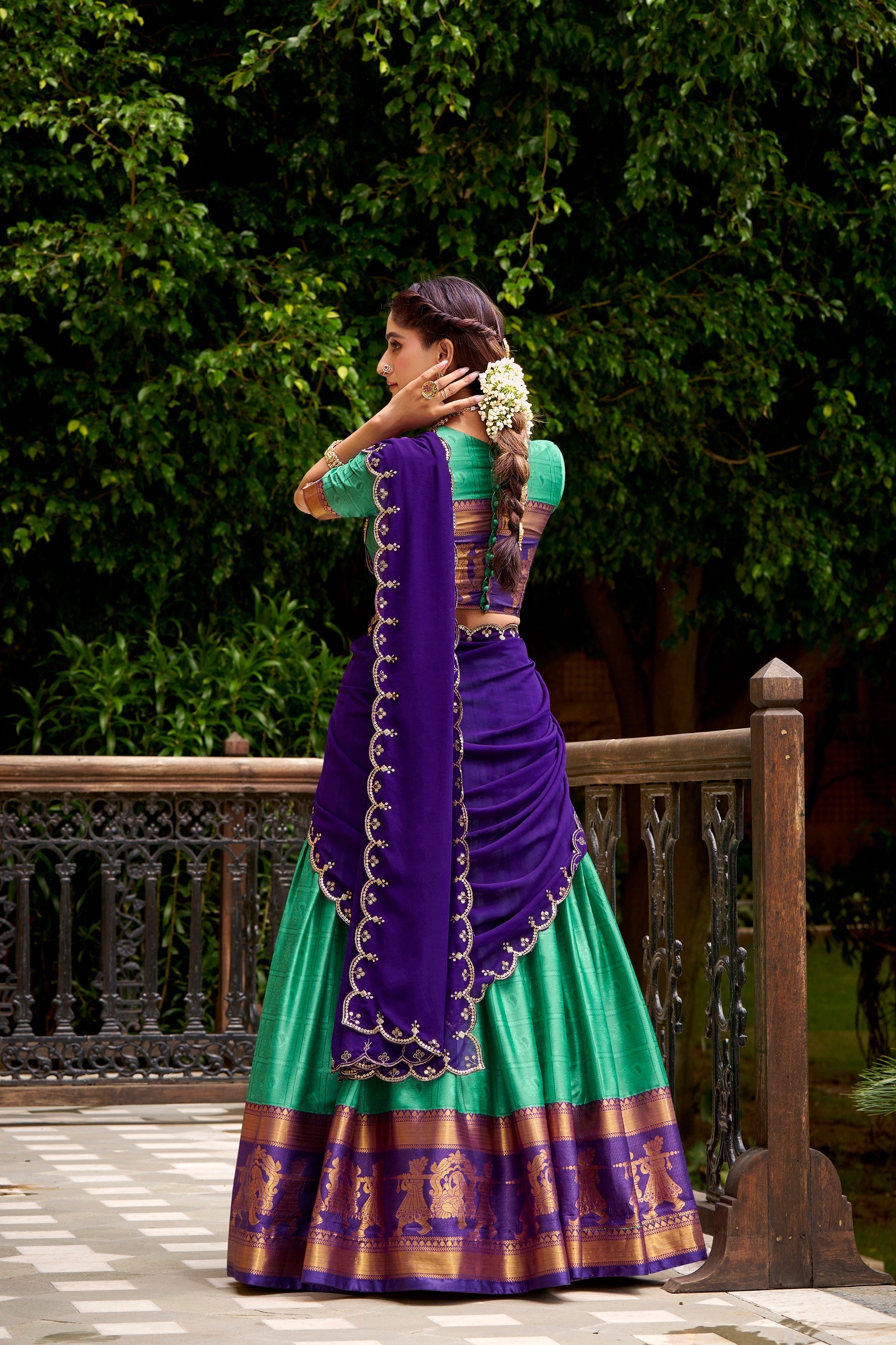 Lorenvalley Fashion Green Poly Cotton Zari Weaving Work Lehenga Choli with Dupatta | Grocsy