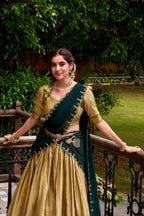 Evanik Traditional Cream Poly Cotton Half Saree With Zari Weaving Work Lehenga Choli | Grocsy