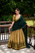 Lorenvalley Fashion Cream Poly Cotton Zari Weaving Work Lehenga Choli with Dupatta | Grocsy