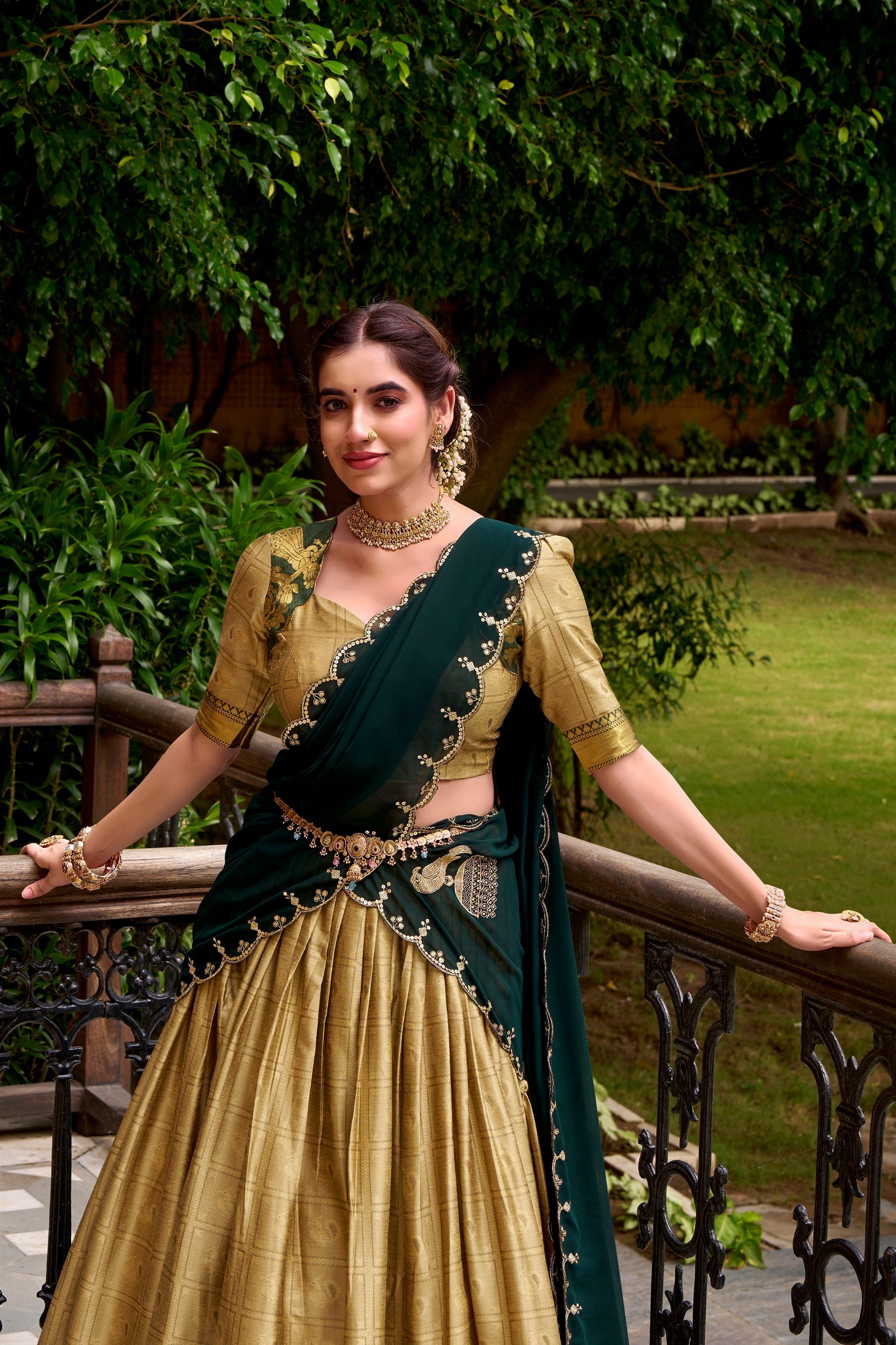 Lorenvalley Fashion Cream Poly Cotton Zari Weaving Work Lehenga Choli with Dupatta | Grocsy