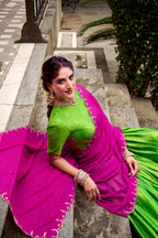 Evanik Traditional Parrot Poly Cotton Half Saree With Zari Weaving Work Lehenga Choli | Grocsy