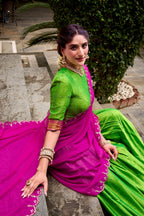 Evanik Traditional Parrot Poly Cotton Half Saree With Zari Weaving Work Lehenga Choli | Grocsy