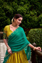 Evanik Traditional Yellow Poly Cotton Half Saree With Zari Weaving Work Lehenga Choli | Grocsy