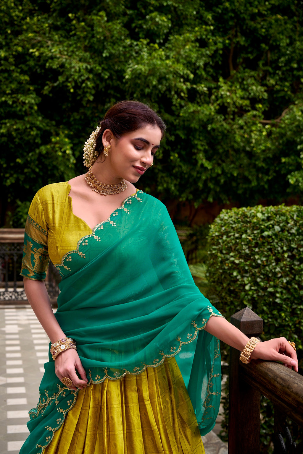Lorenvalley Fashion Yellow Poly Cotton Zari Weaving Work Lehenga Choli with Dupatta | Grocsy