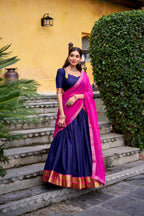 Lorenvalley Fashion Navyblue Poly Cotton Zari Weaving Work Lehenga Choli with Dupatta | Grocsy