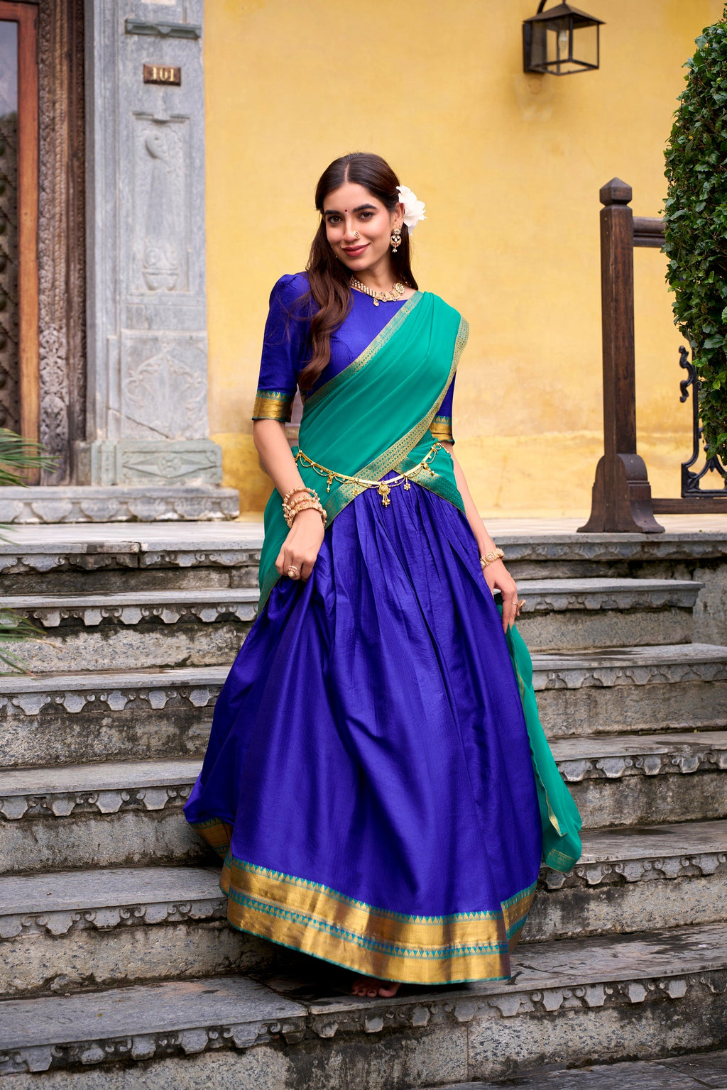 Lorenvalley Fashion Royalblue Poly Cotton Zari Weaving Work Lehenga Choli with Dupatta | Grocsy