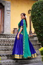 Lorenvalley Fashion Royalblue Poly Cotton Zari Weaving Work Lehenga Choli with Dupatta | Grocsy