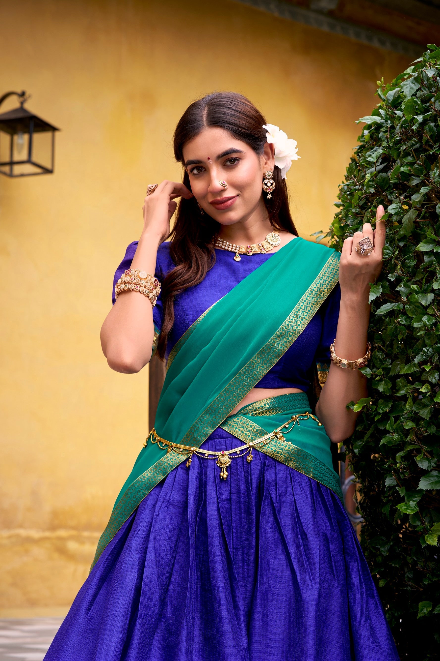 Lorenvalley Fashion Royalblue Poly Cotton Zari Weaving Work Lehenga Choli with Dupatta | Grocsy