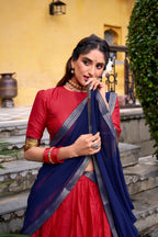 Lorenvalley Fashion Red Poly Cotton Zari Weaving Work Lehenga Choli with Dupatta | Grocsy
