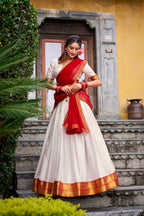 Lorenvalley Fashion White Poly Cotton Zari Weaving Work Lehenga Choli with Dupatta | Grocsy