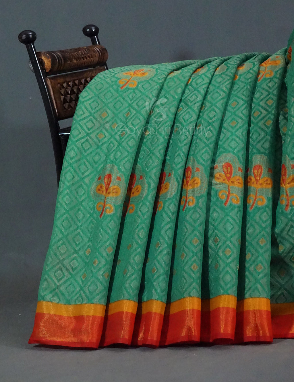 Sea Green Colour With Orange Blouse Cotton Brasso Saree By Gayathri Reddy Designer Studio | Grocsy