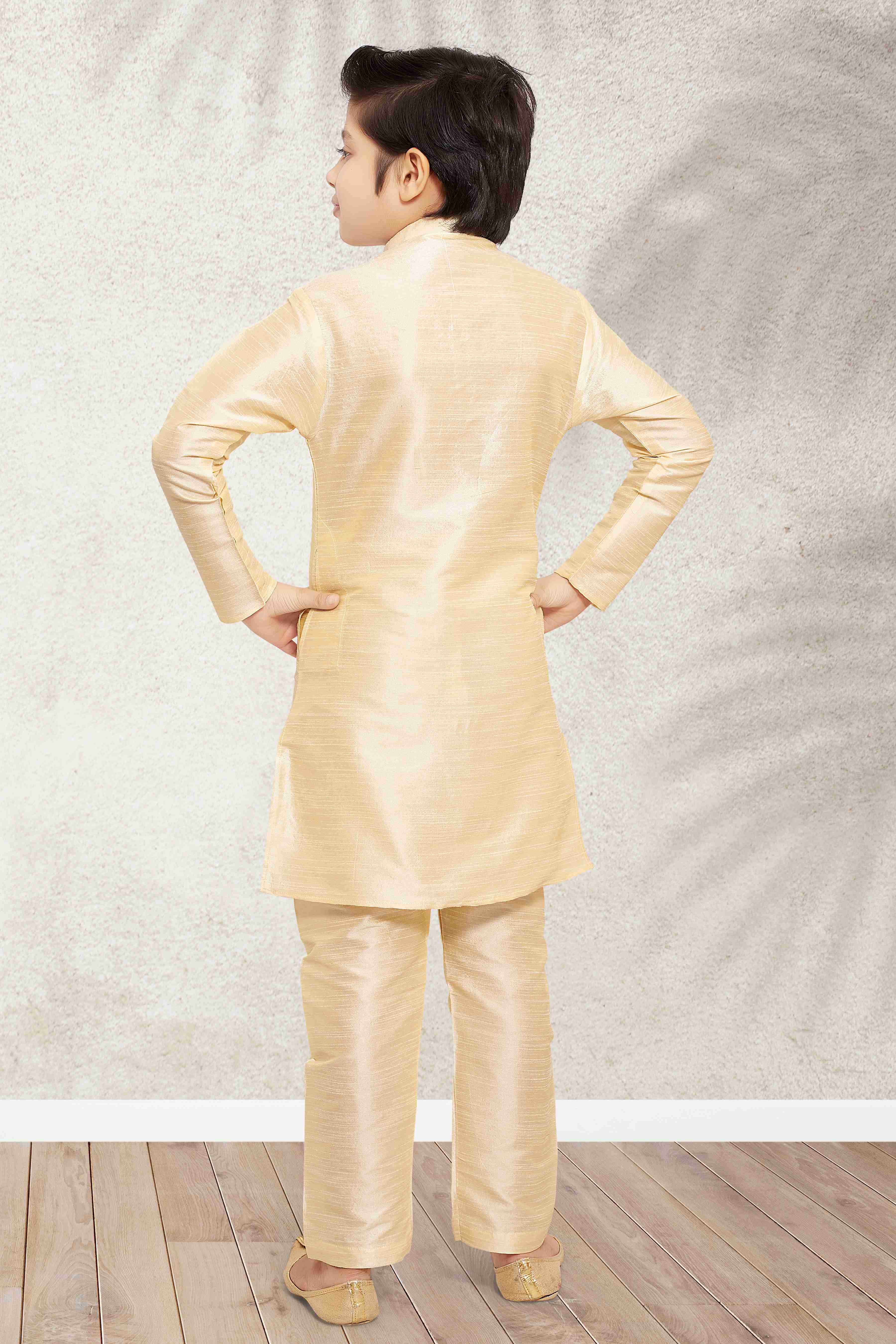 Raivat Ethnic Banarasi Silk Digital Printed Kurta Pajama With Jacket In Cream Colour | Grocsy