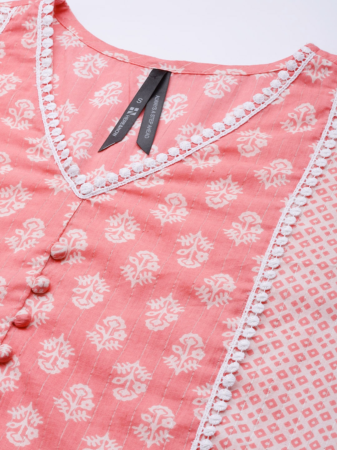 HERE&NOW Women Pink Floral Printed Pure Cotton Kurta with Palazzos & With Dupatta | Grocsy