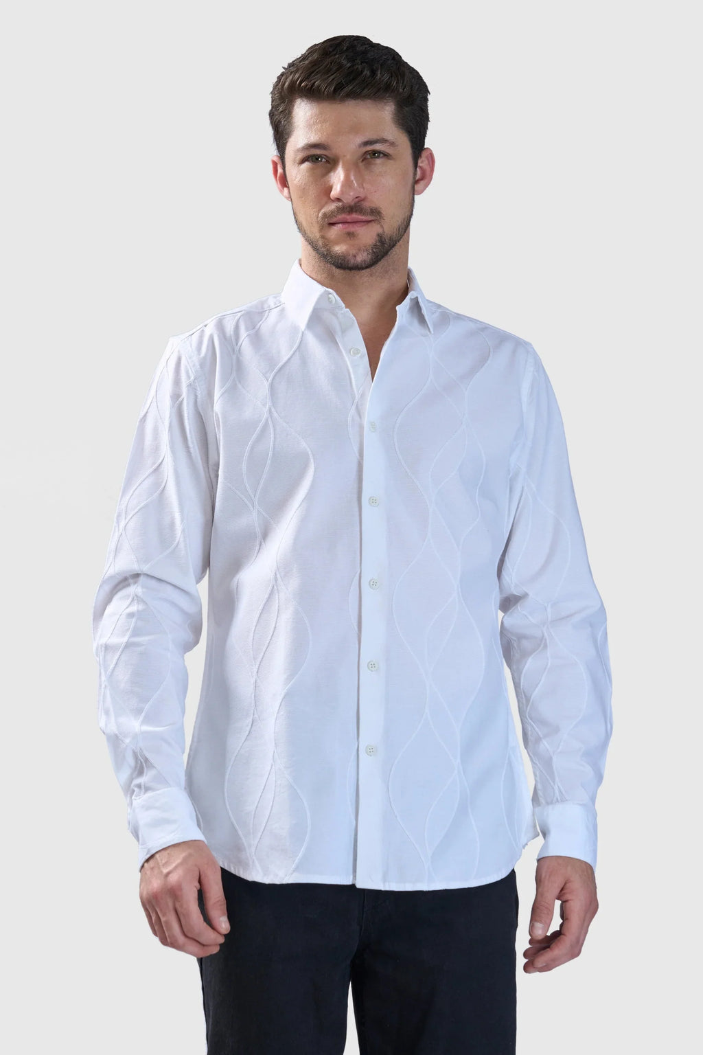 Xkind White Embroidery Full Sleeve Shirt | Grocsy