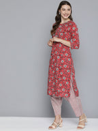 HERE&NOW Floral Printed Regular Pure Cotton Kurta with Salwar & With Dupatta | Grocsy