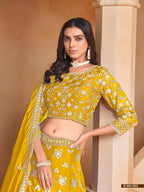 Anaita Yellow Embroidered Heavy Organza Designer Lehenga With Blouse | Grocsy