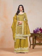 Anaita Mehendi Embroidered Gold Crush Salwar Suit | Grocsy