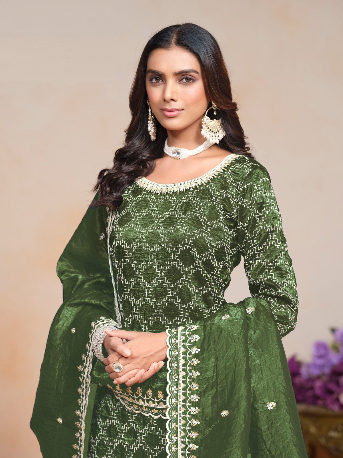 Anaita Green Embroidered Gold Crush Salwar Suit | Grocsy
