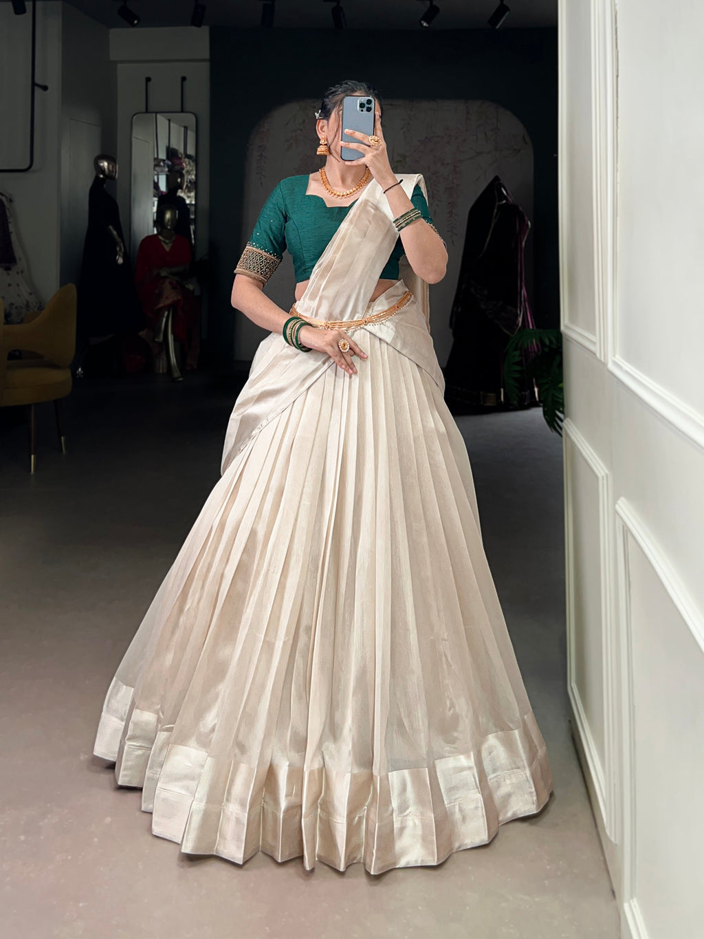 Lorenvalley Fashion White Poly Tasar Viscose Border Lehenga Choli with Dupatta | Grocsy