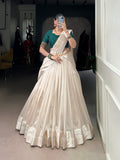 Lorenvalley Fashion White Poly Tasar Viscose Border Lehenga Choli with Dupatta | Grocsy