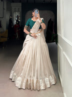 Lorenvalley Fashion White Poly Tasar Viscose Border Lehenga Choli with Dupatta | Grocsy