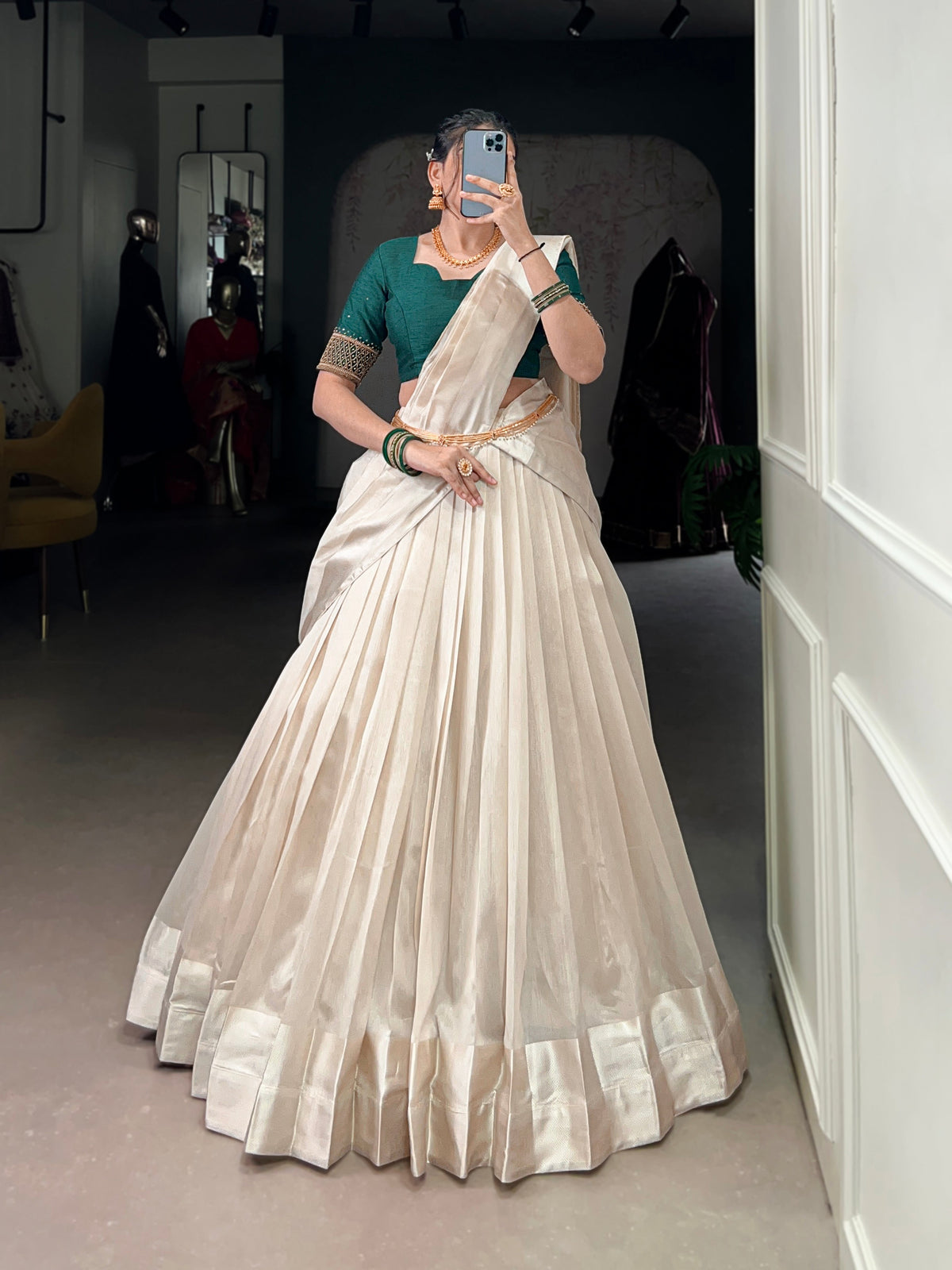 Lorenvalley Fashion White Poly Tasar Viscose Border Lehenga Choli with Dupatta | Grocsy
