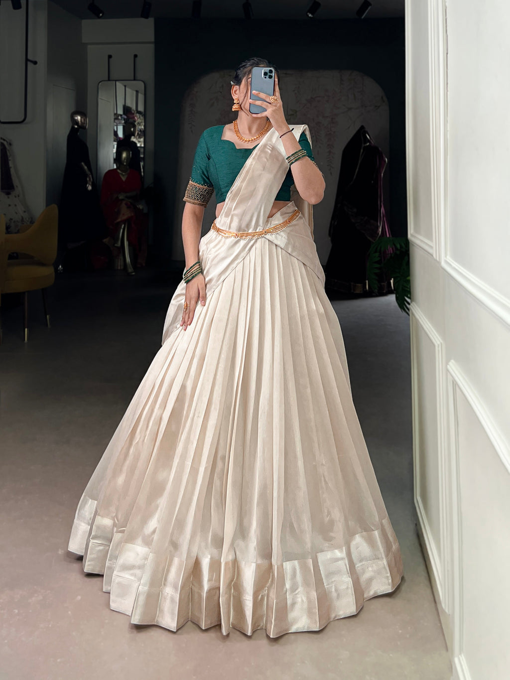 Lorenvalley Fashion White Poly Tasar Viscose Border Lehenga Choli with Dupatta | Grocsy