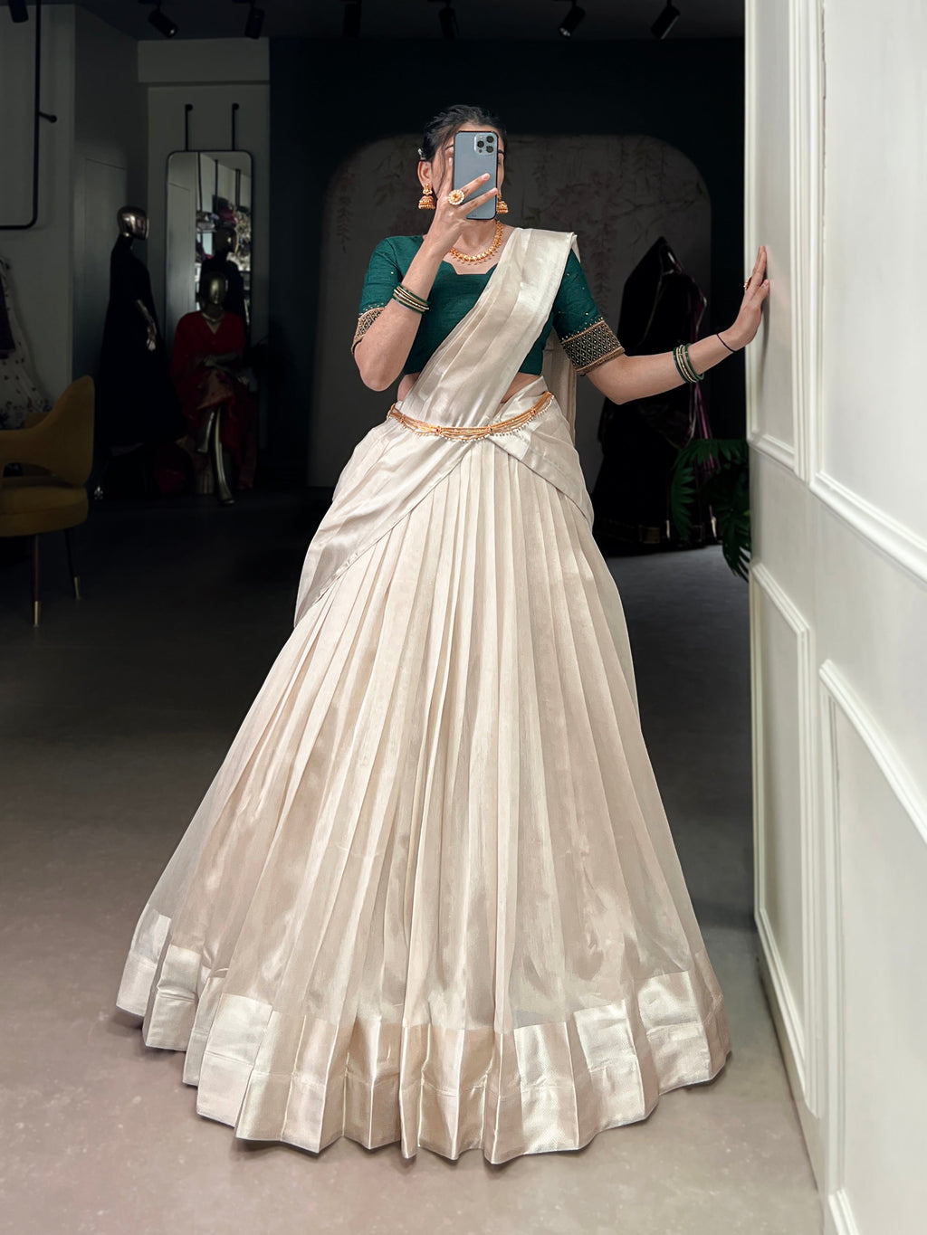 Lorenvalley Fashion White Poly Tasar Viscose Border Lehenga Choli with Dupatta | Grocsy