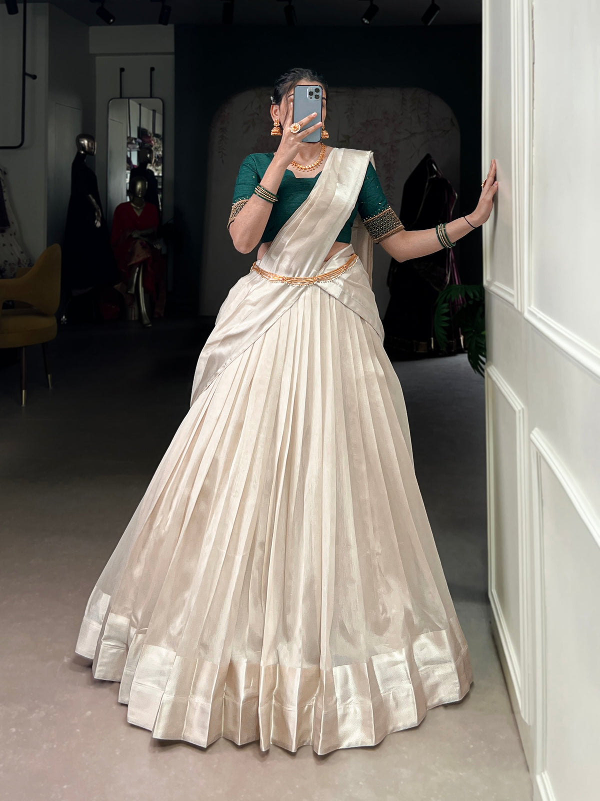 Lorenvalley Fashion White Poly Tasar Viscose Border Lehenga Choli with Dupatta | Grocsy