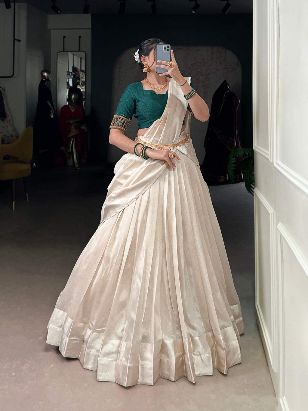 Lorenvalley Fashion White Poly Tasar Viscose Border Lehenga Choli with Dupatta | Grocsy