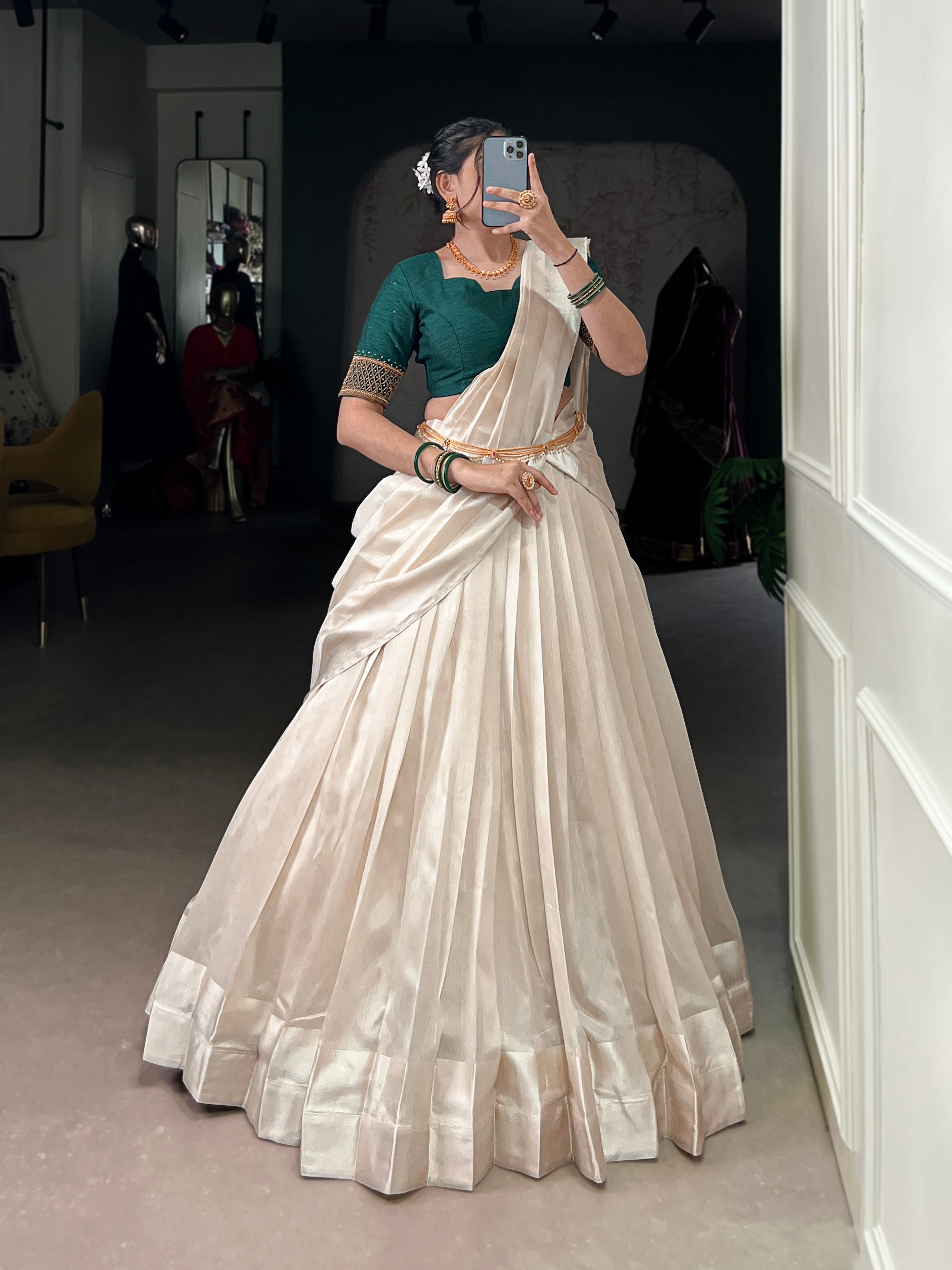 Lorenvalley Fashion White Poly Tasar Viscose Border Lehenga Choli with Dupatta | Grocsy