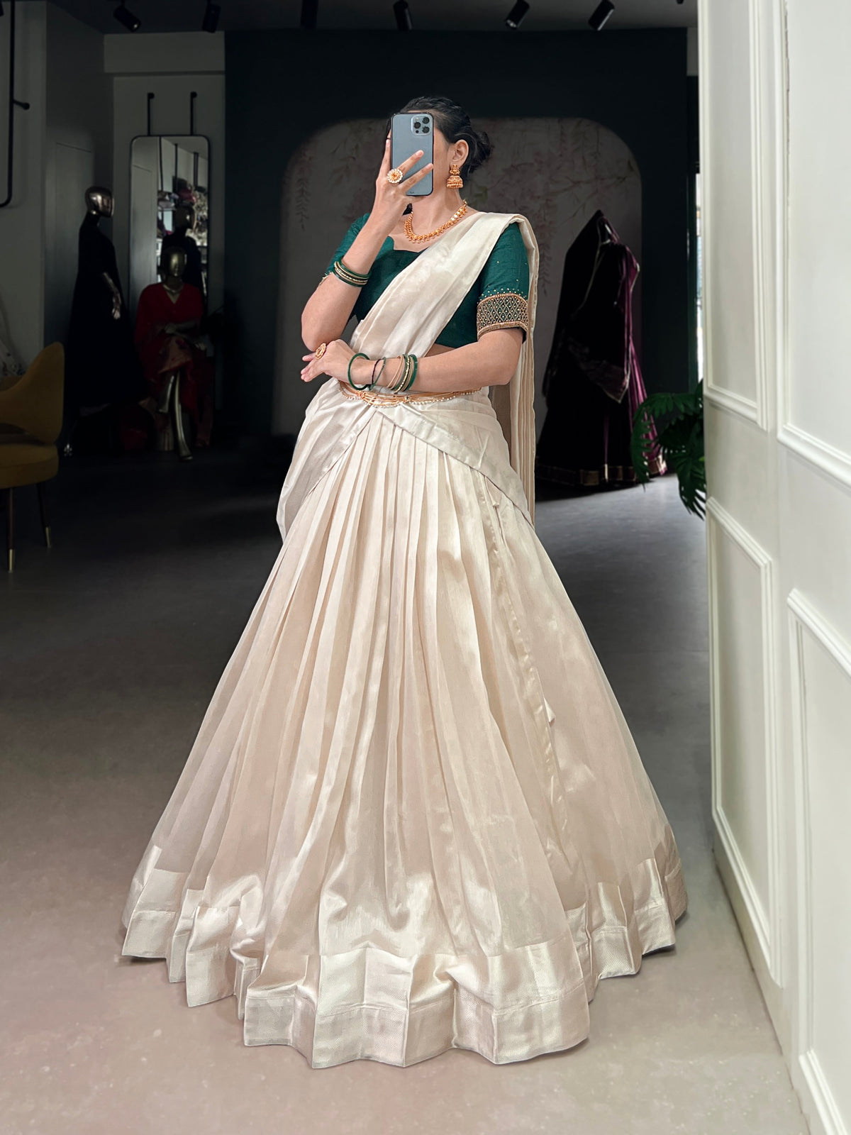Lorenvalley Fashion White Poly Tasar Viscose Border Lehenga Choli with Dupatta | Grocsy