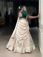 Lorenvalley Fashion White Poly Tasar Viscose Border Lehenga Choli with Dupatta | Grocsy