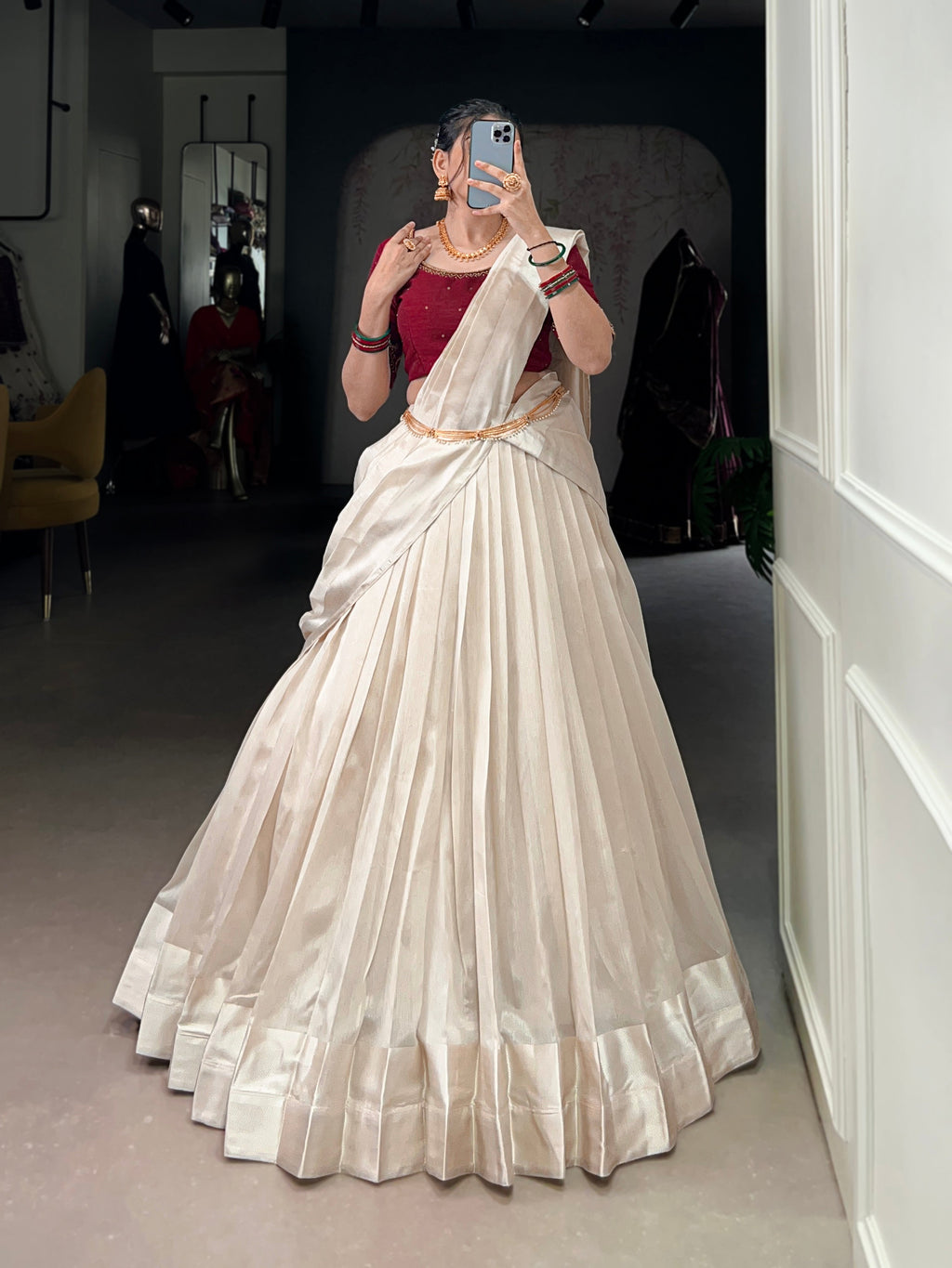 Lorenvalley Fashion White Poly Tasar Viscose Border Lehenga Choli with Dupatta | Grocsy