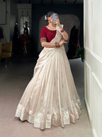 Lorenvalley Fashion White Poly Tasar Viscose Border Lehenga Choli with Dupatta | Grocsy