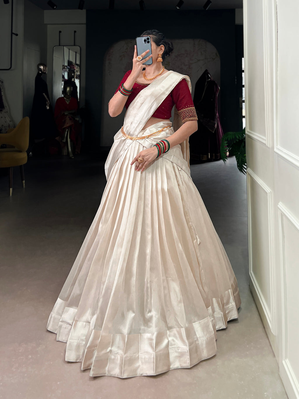 Lorenvalley Fashion White Poly Tasar Viscose Border Lehenga Choli with Dupatta | Grocsy