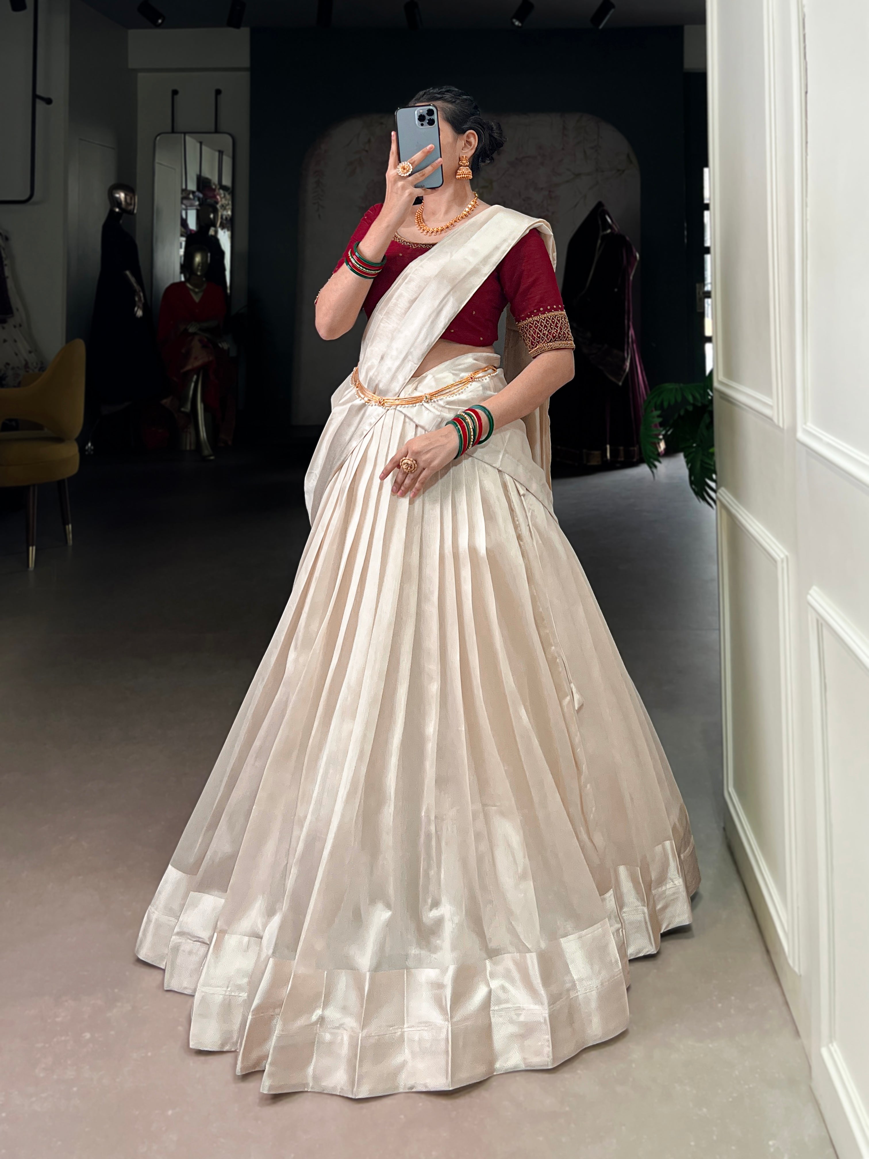 Lorenvalley Fashion White Poly Tasar Viscose Border Lehenga Choli with Dupatta | Grocsy