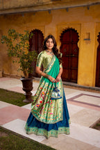 Lorenvalley Fashion Navy Blue Soft Silk Paithani Zari Weaving Work With Sequins and Thread Embroidery Scallop Lace Border Lehenga Choli with Dupatta | Grocsy