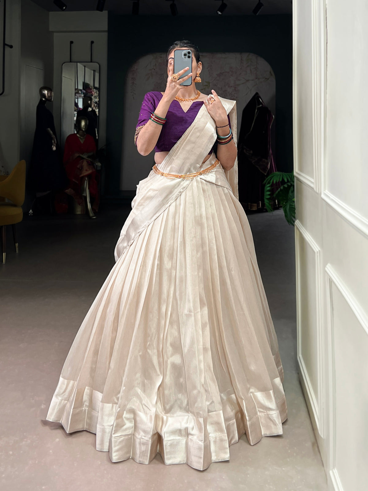 Lorenvalley Fashion White Poly Tasar Viscose Border Lehenga Choli with Dupatta | Grocsy