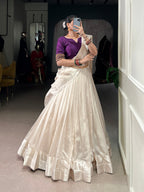 Lorenvalley Fashion White Poly Tasar Viscose Border Lehenga Choli with Dupatta | Grocsy