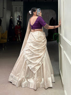 Lorenvalley Fashion White Poly Tasar Viscose Border Lehenga Choli with Dupatta | Grocsy