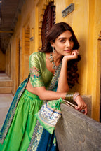 Lorenvalley Fashion Parrot Green Soft Silk Paithani Zari Weaving Work With Sequins and Thread Embroidery Scallop Lace Border Lehenga Choli with Dupatta | Grocsy