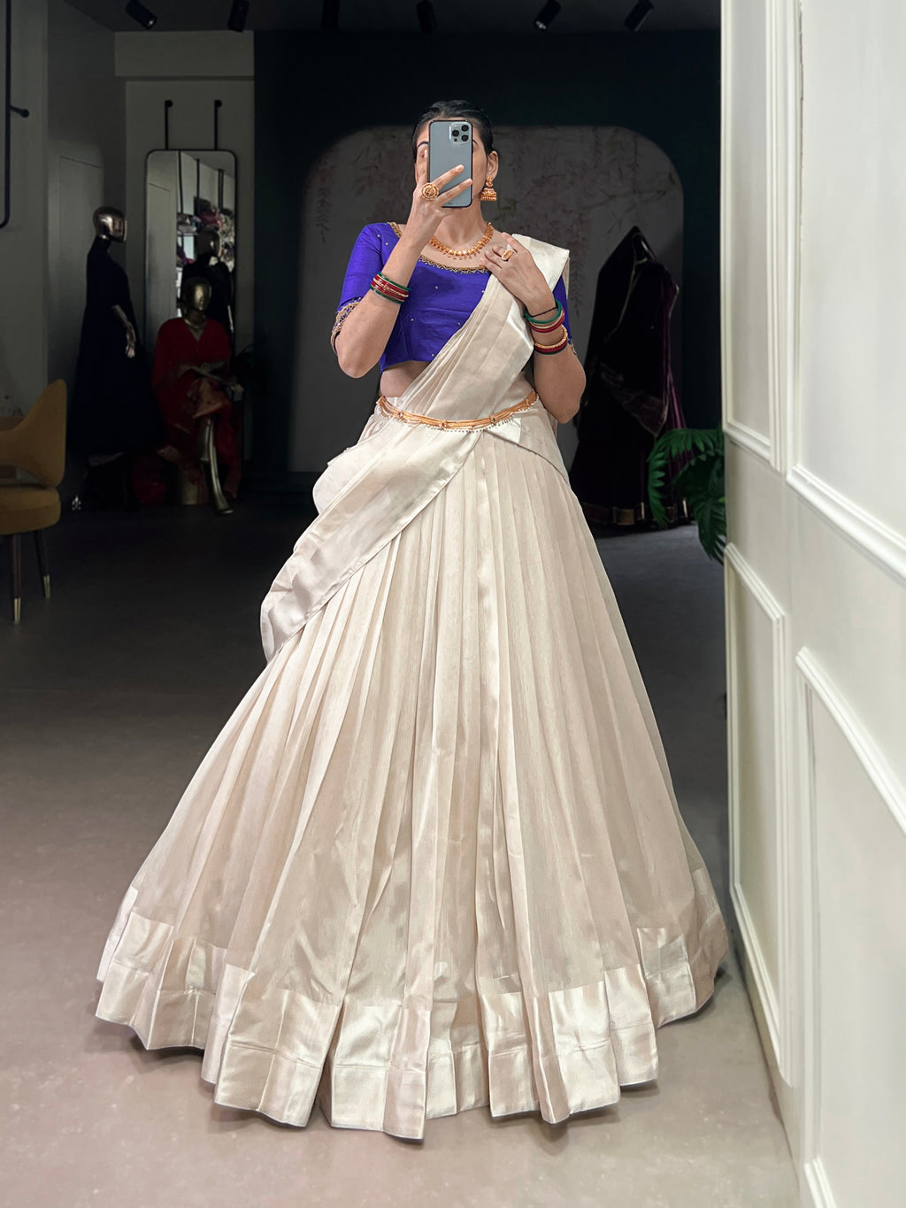Lorenvalley Fashion White Poly Tasar Viscose Border Lehenga Choli with Dupatta | Grocsy